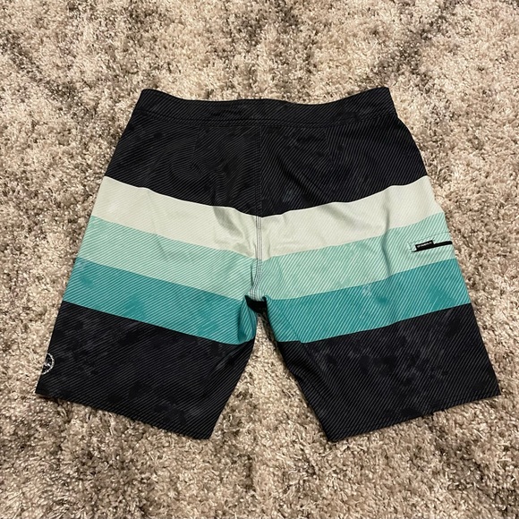 O'Neill Black and Green Striped Board Shorts - Picture 2 of 5